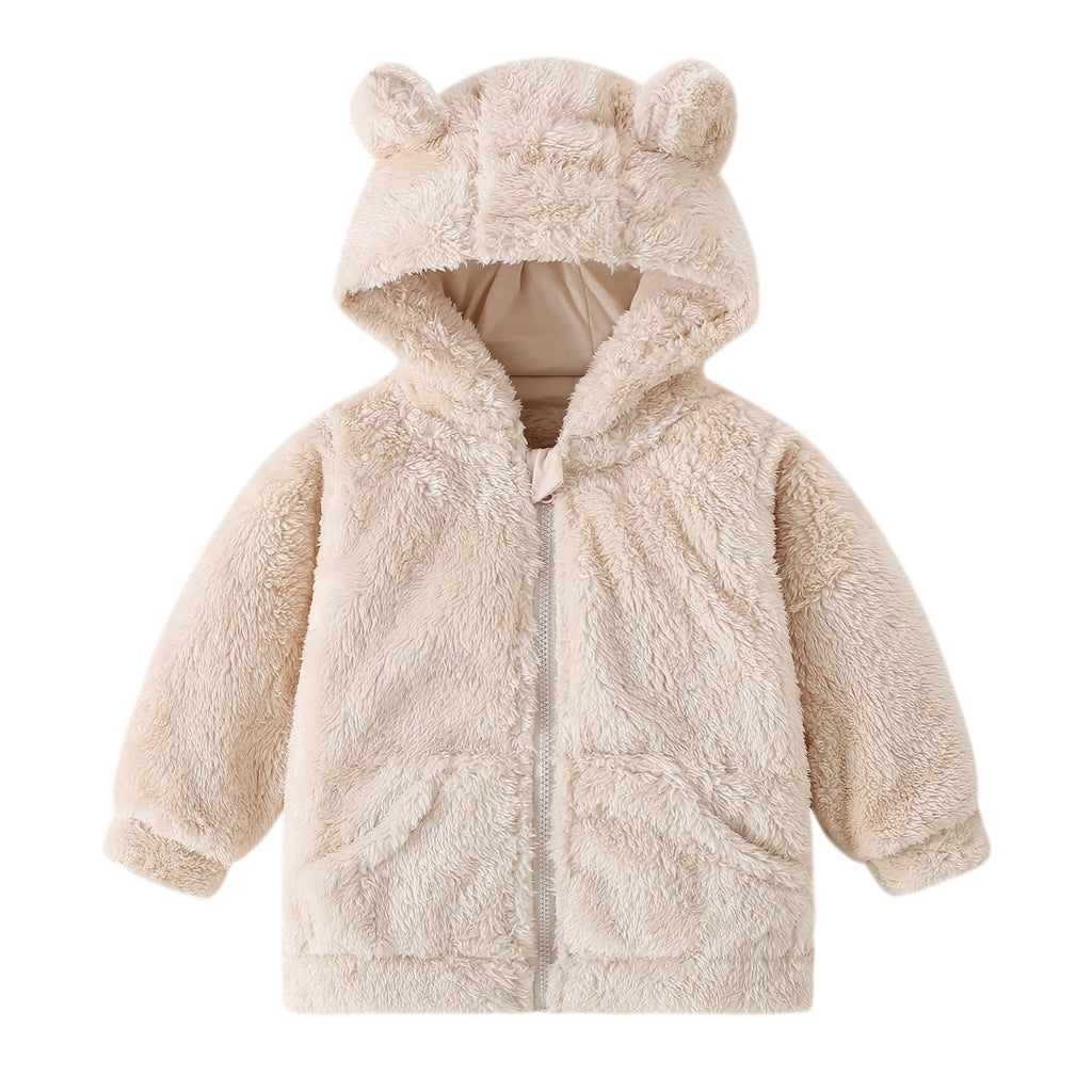 Toddler Boys Girls Hooded Fleece Jacket Teddy Coat Cute Bear Hoodie Zip Up Sherpa Winter Warm Outwear With Pocket Off