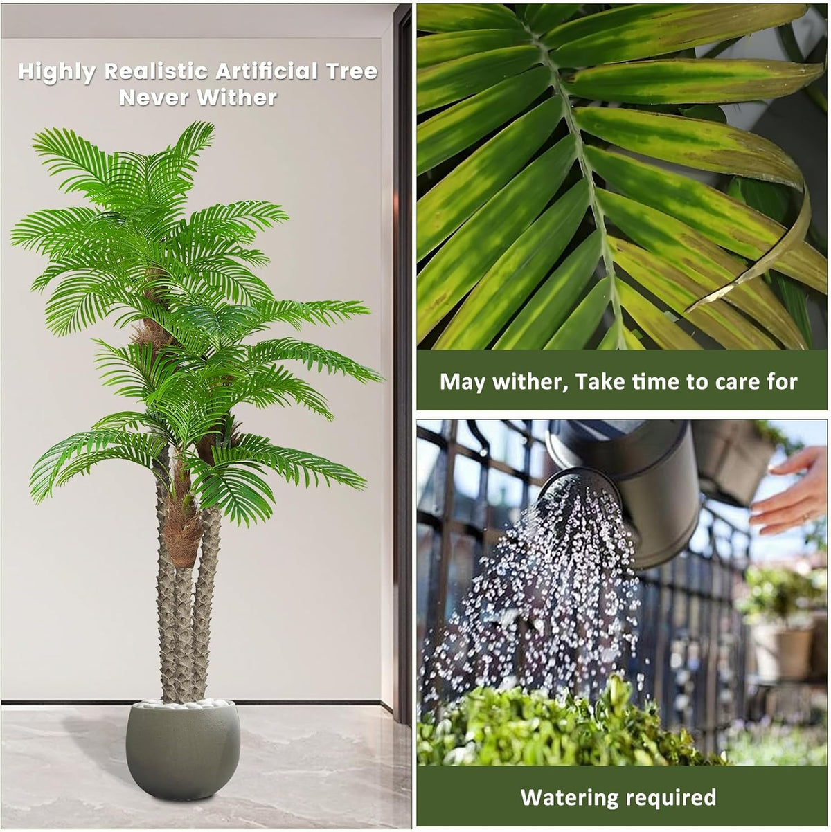 Artificial Palm Trees for Outdoors- 8.5ft Tall Triple Tropical Palm Artificial Tree, UV Resistant Fake Palm Plant