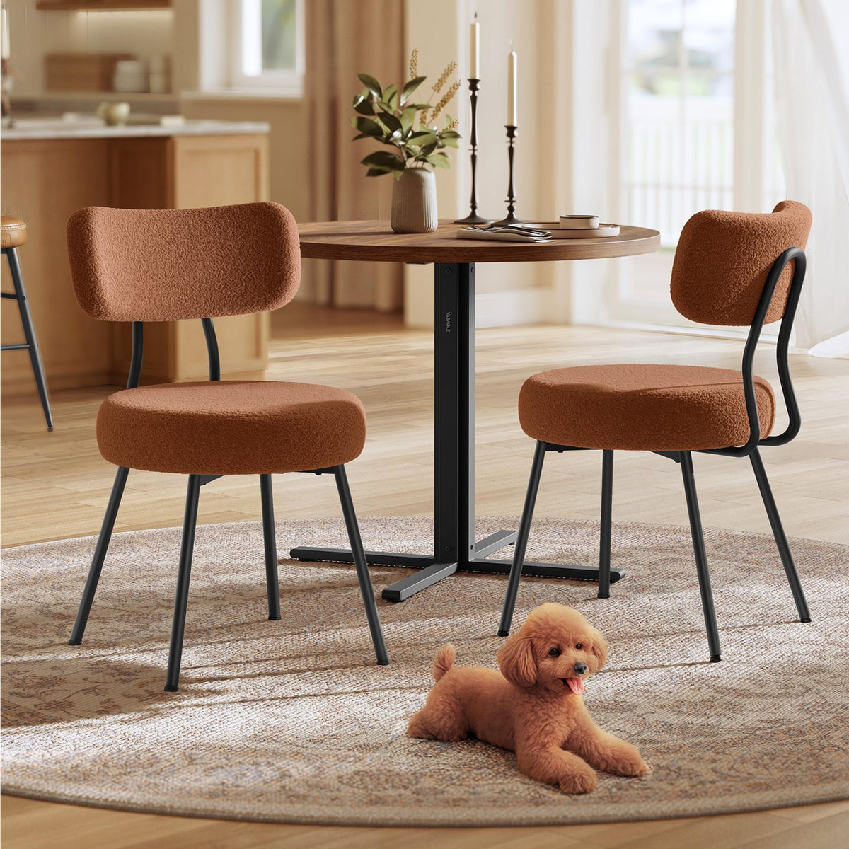 Boucle Set of 2, Upholstered Kitchen Chairs