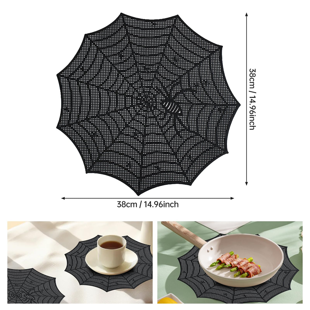 Spider Web Halloween Placemats Set of 8,Black Web Round Table Mats Heat-Resistant for for Dining Table Party