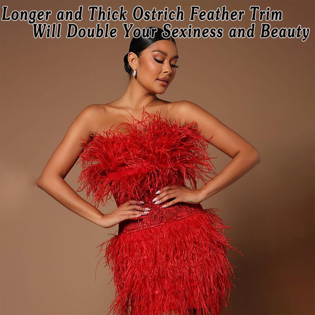 5-7inch Burgundy Ostrich Feather Trim for DIY Sewing Clothing,2Yards