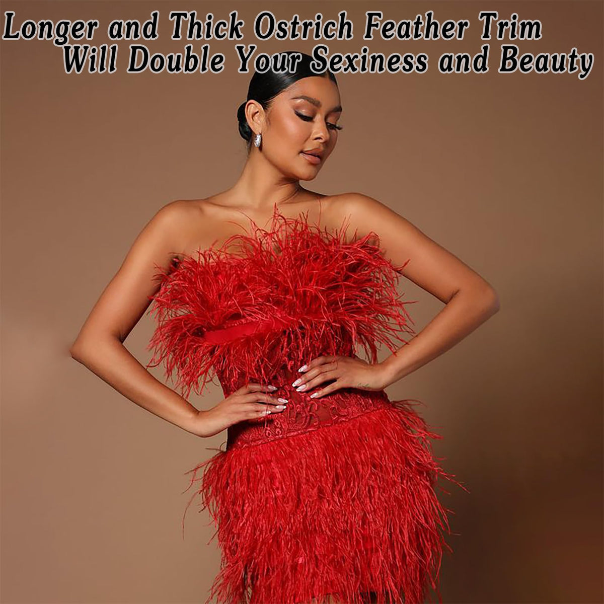 5-7inch Burgundy Ostrich Feather Trim for DIY Sewing Clothing,2Yards