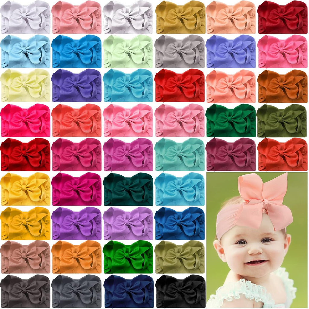 50 Pcs Baby Girls Large Bow Headbands 6.3 Inch Soft Nylon Turban