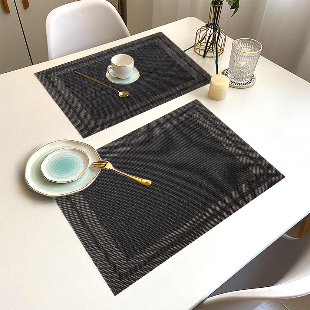 Black Gold Vinyl Placemats Set of 12, Heat Resistant Table Placemats