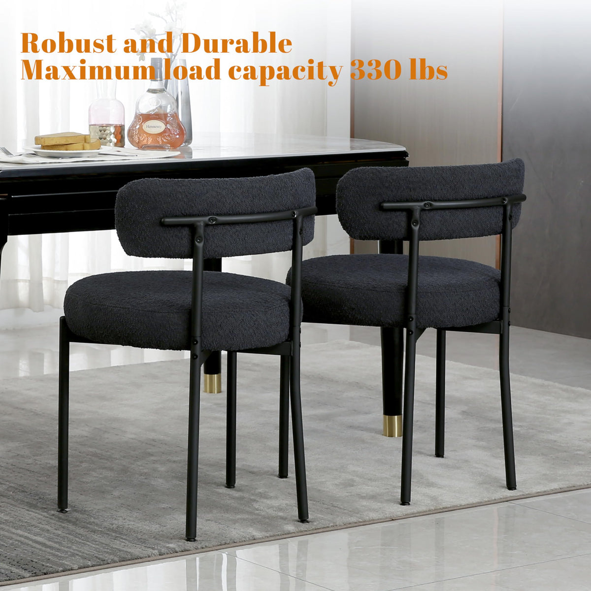 Boucle Set of 4, Upholstered Dining Room Chairs Black