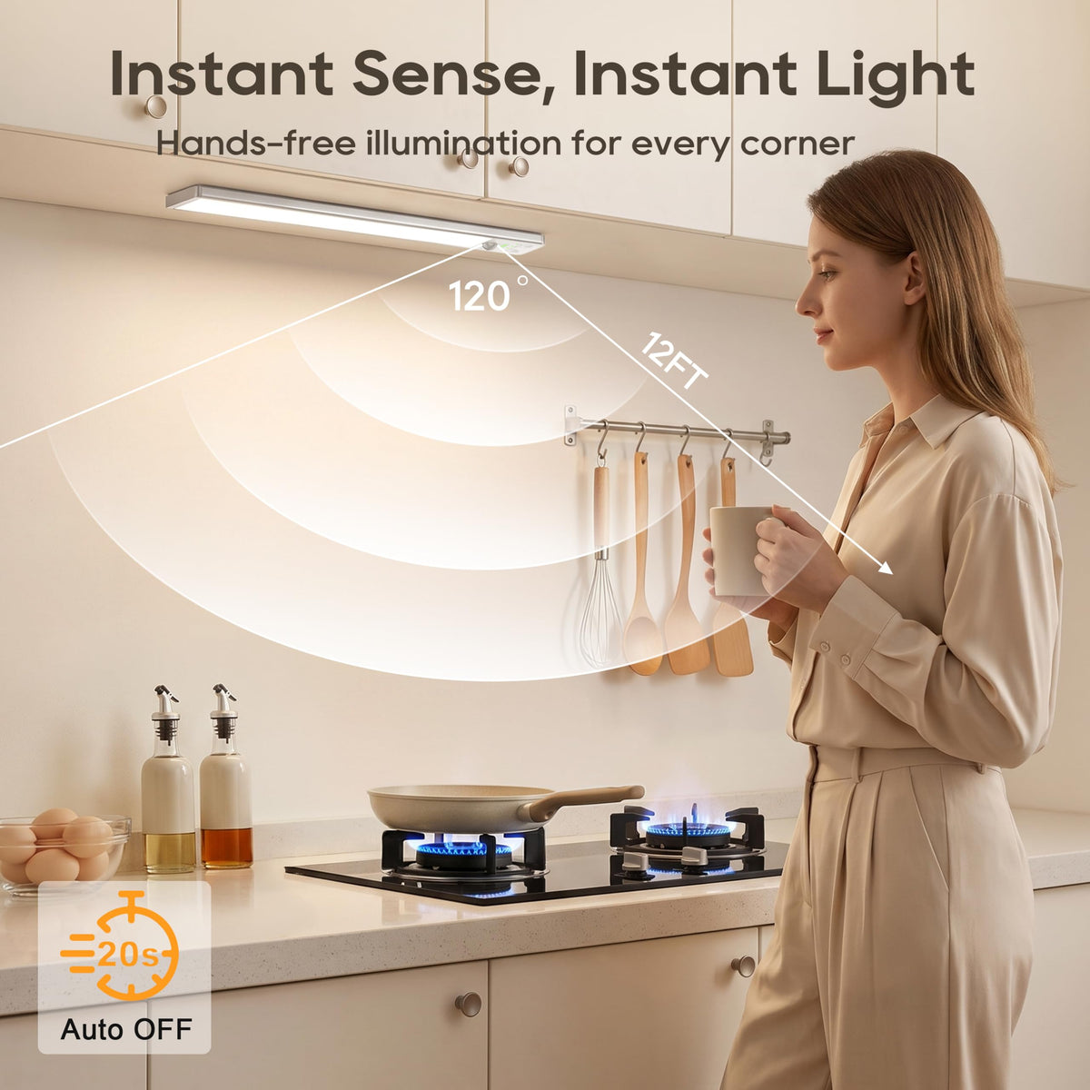 10.5 Inch Under Cabinet Lighting, 6 Color Temps Motion Sensor Light Indoor, LED Power Display Rechargeable Battery