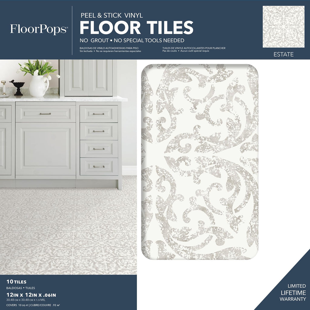 Estate Peel & Stick Floor Tiles, Gray