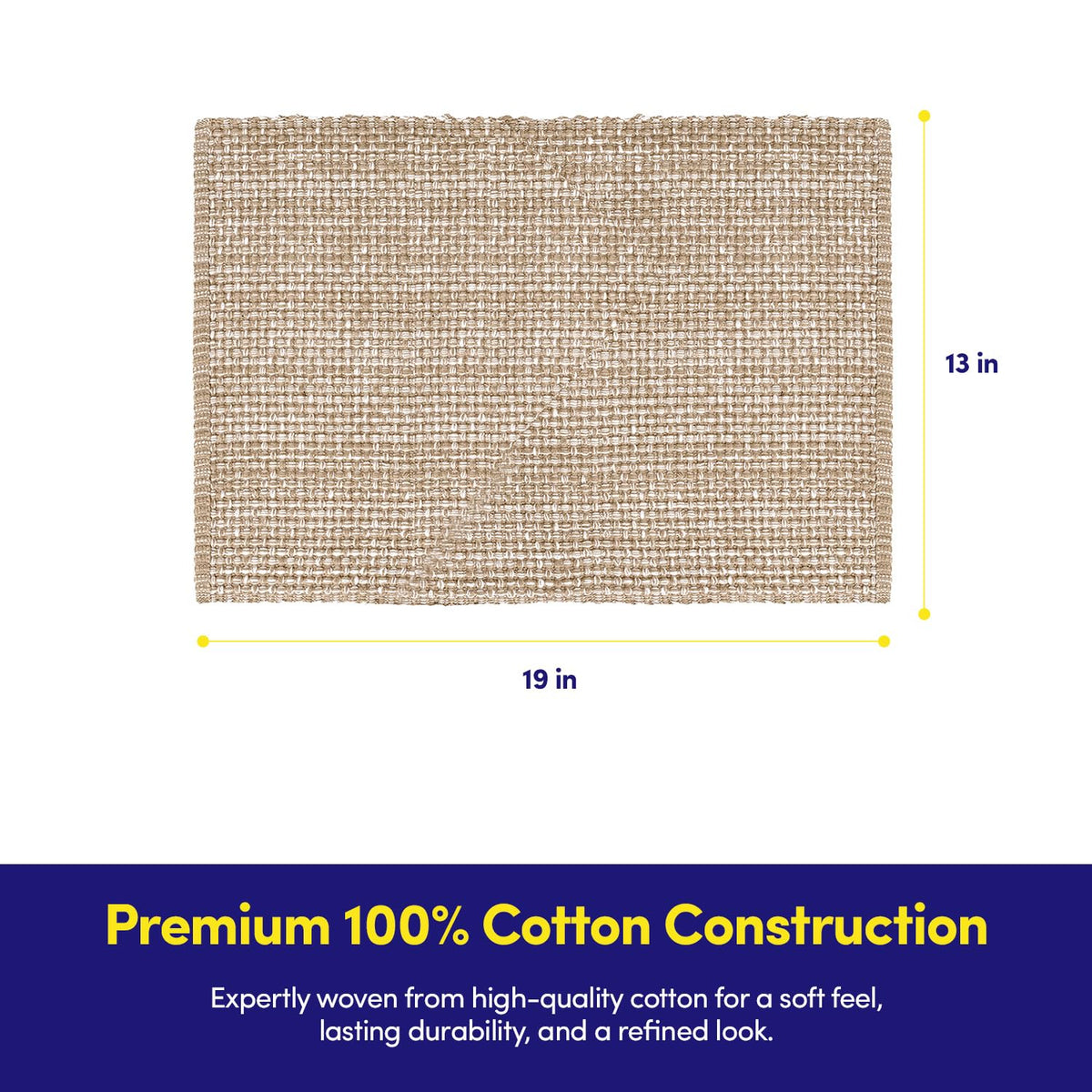 100% Cotton Placemats Rectangle Two Tone Woven Fabric 13" x 19" Soft Durable Table Mat Set, Set of 6, Taupe
