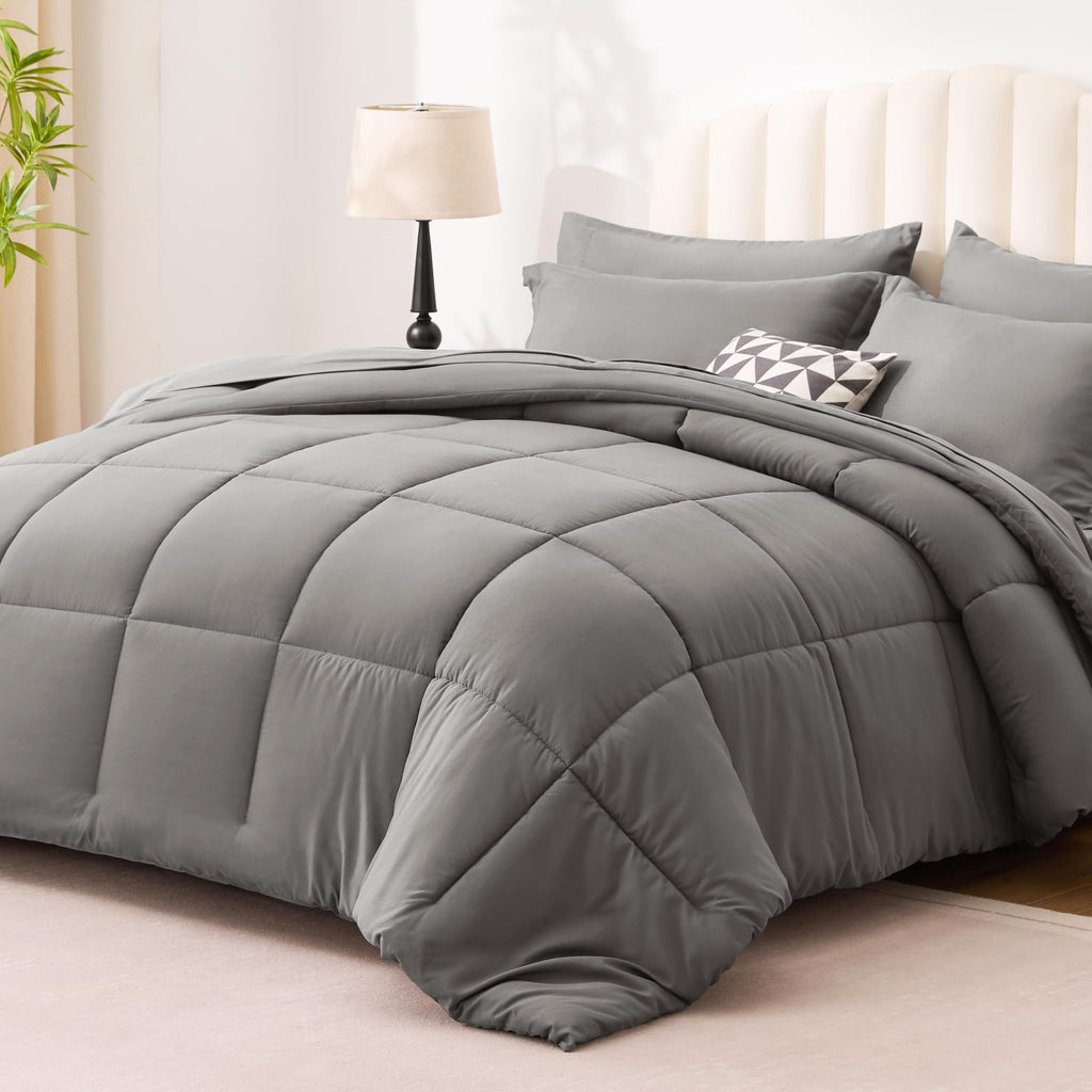 Comforter Set, 7 Pieces Bed in a Bag, Grey