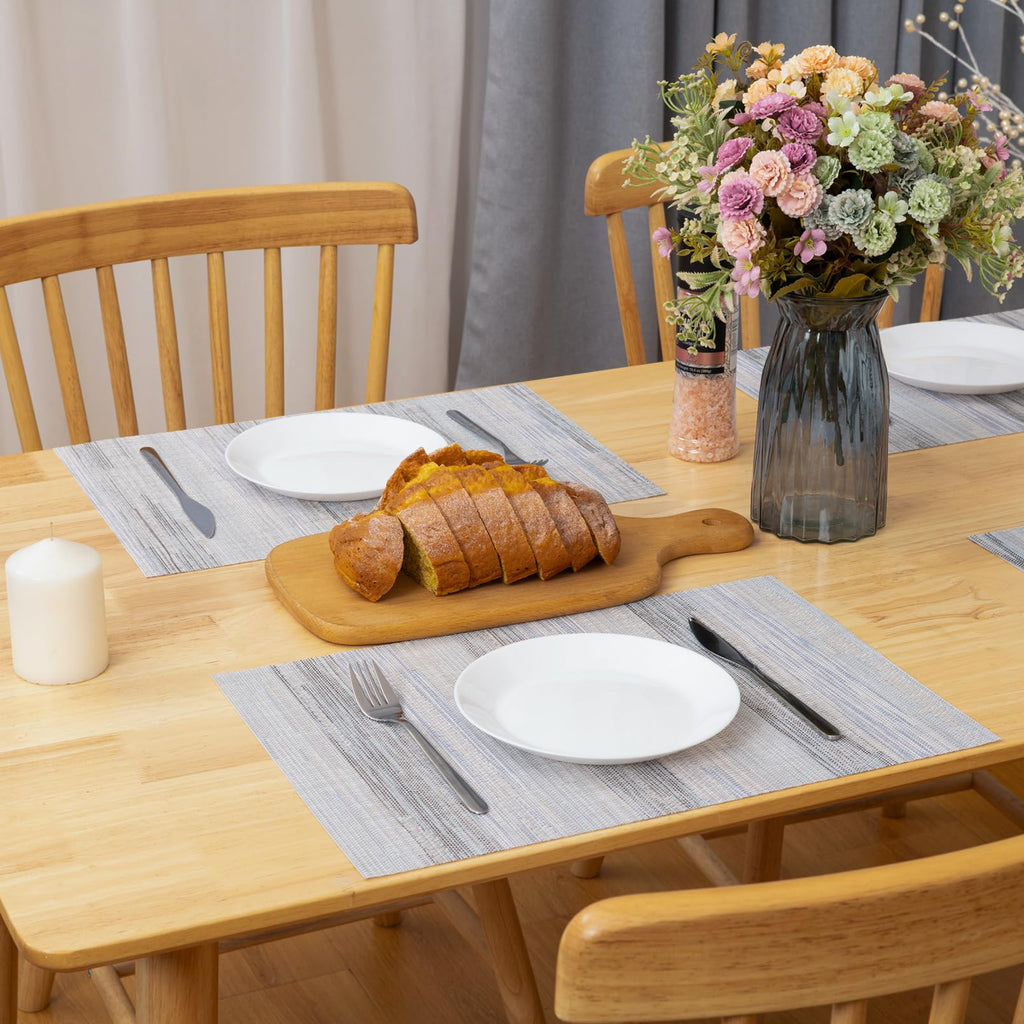Placemats Set of 8, Heat Resistant Stain Resistant Woven Vinyl Insulation Place mats, Durable Washable Elegant Table