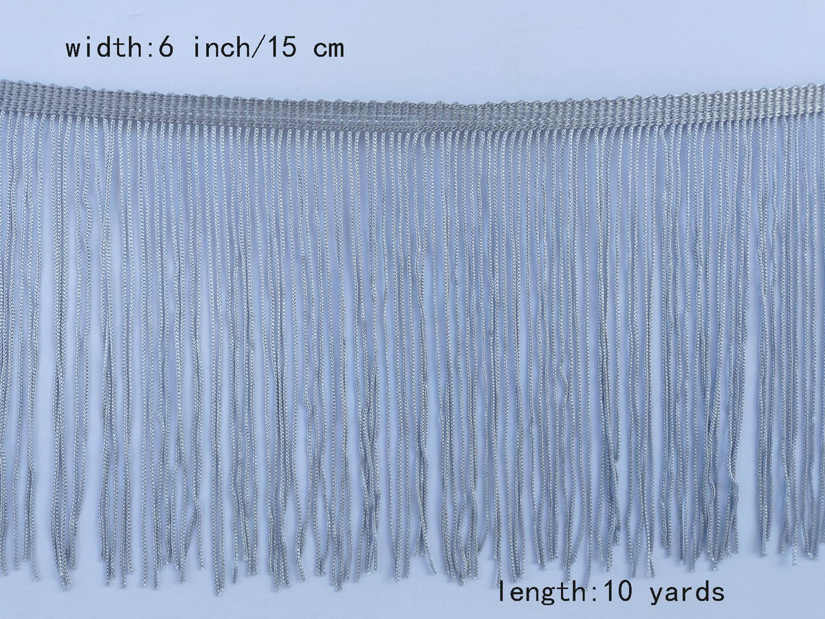 Chainette Fringe Trim 6 Inch 10 Yards Tassel Fringe Trim for Sewing Craft DIY Decoration(914 Gray)