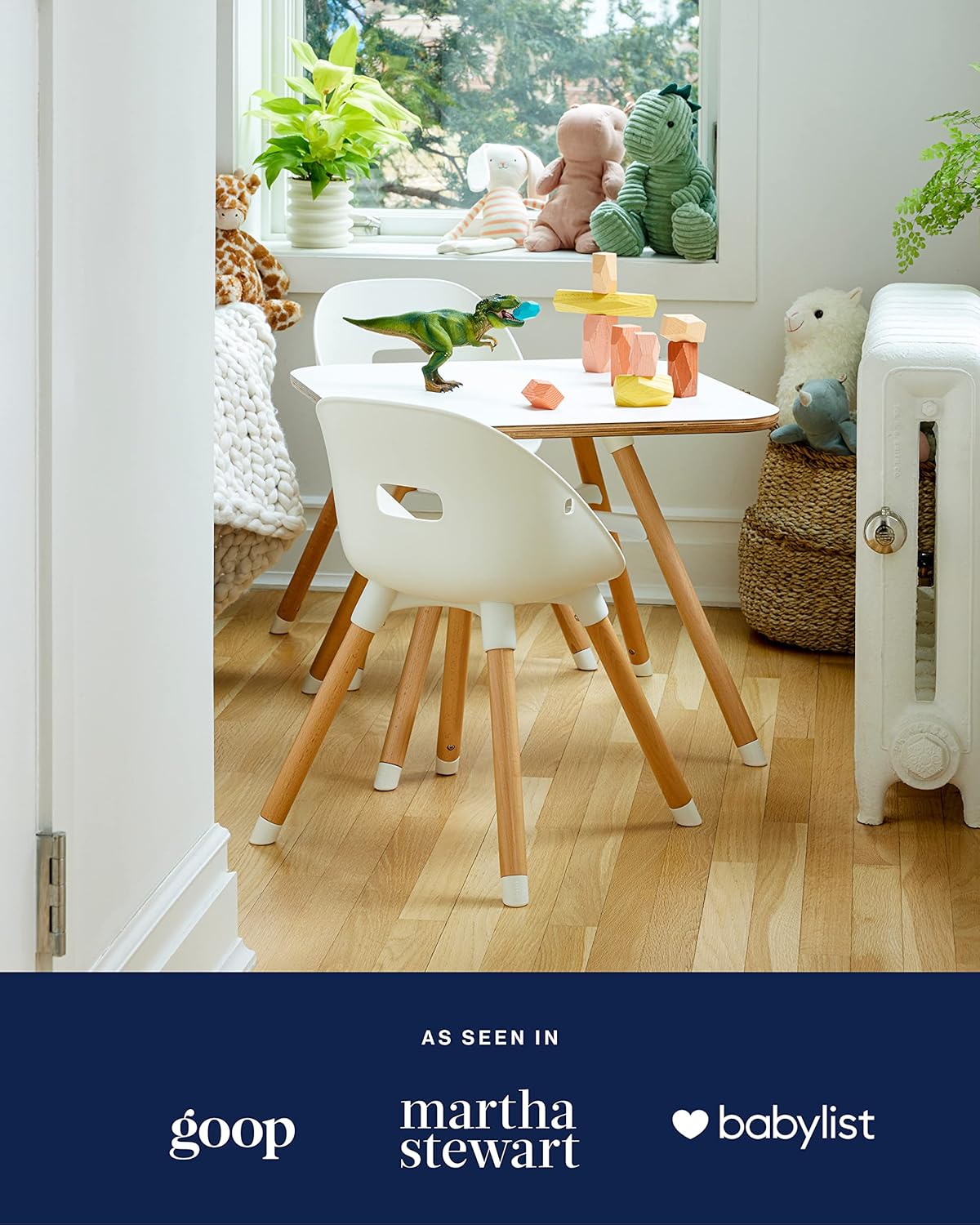 The Play Kit, Wood Toddler Table and 2 Chairs Set, Easy to Clean