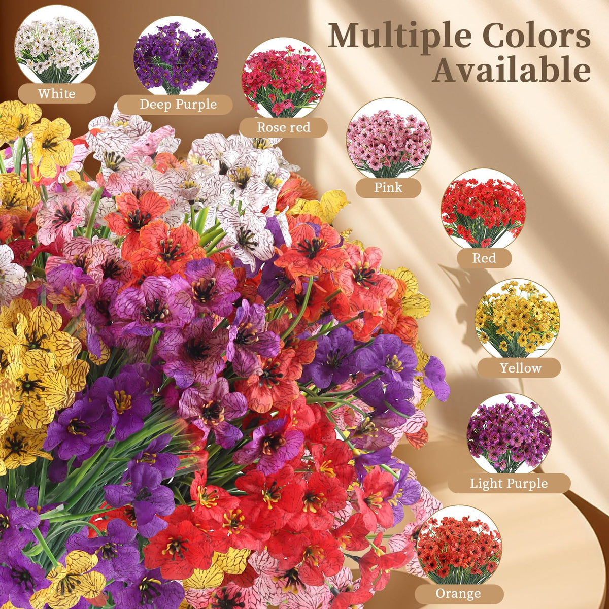 24Bundles Deep Purple Artificial Flowers for Outdoors, Fake Flower