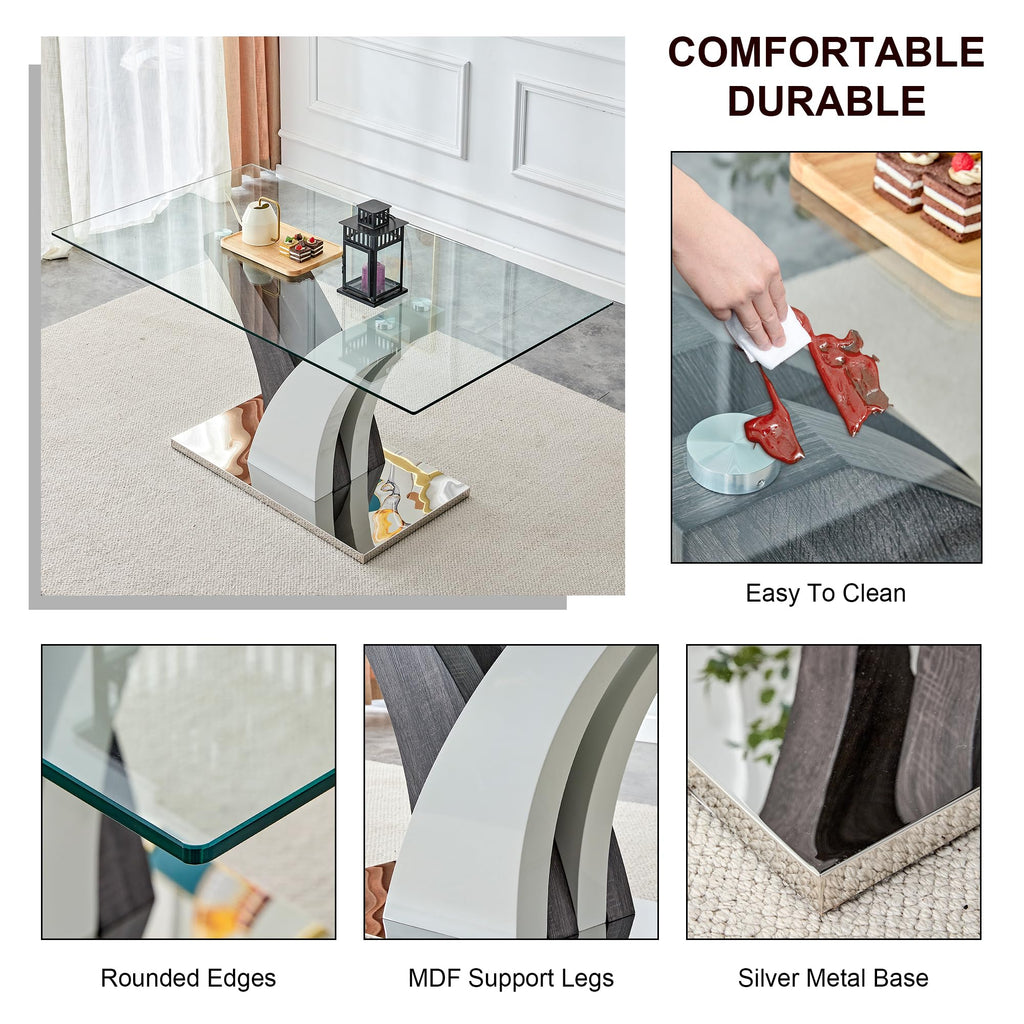 Glass Dining Table Set for 6, Modern 63" Dining Room Table Set for 6