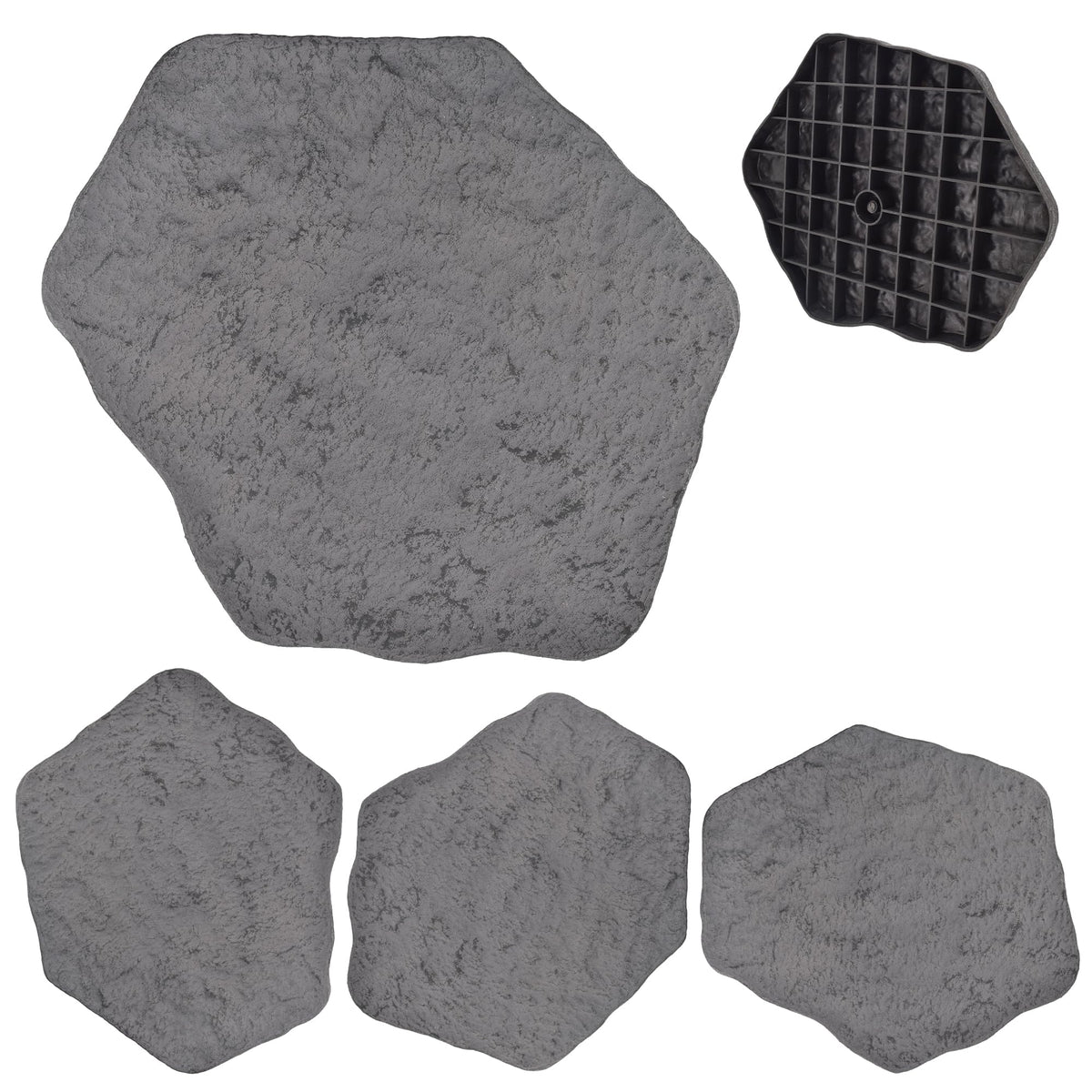 Set of 4, 16x17" Dark Gray Stepping Stone Fiberclay Pavers, Outdoor Garden Natural Repeatable Pattern Pathway, Faux
