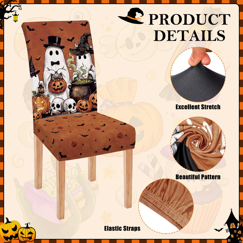 6 Pcs Spooky Halloween Chair Covers Ghost Dining Slipcovers