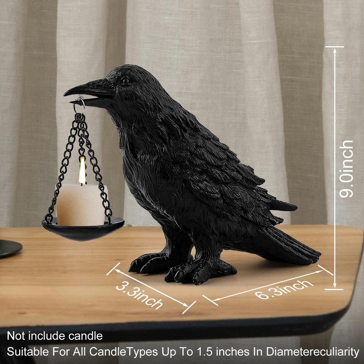Gothic Crow Lamp with Tealight Candle Holder Resin Raven Decor Statue Gothic Home Decor Unique Goth Gifts Black