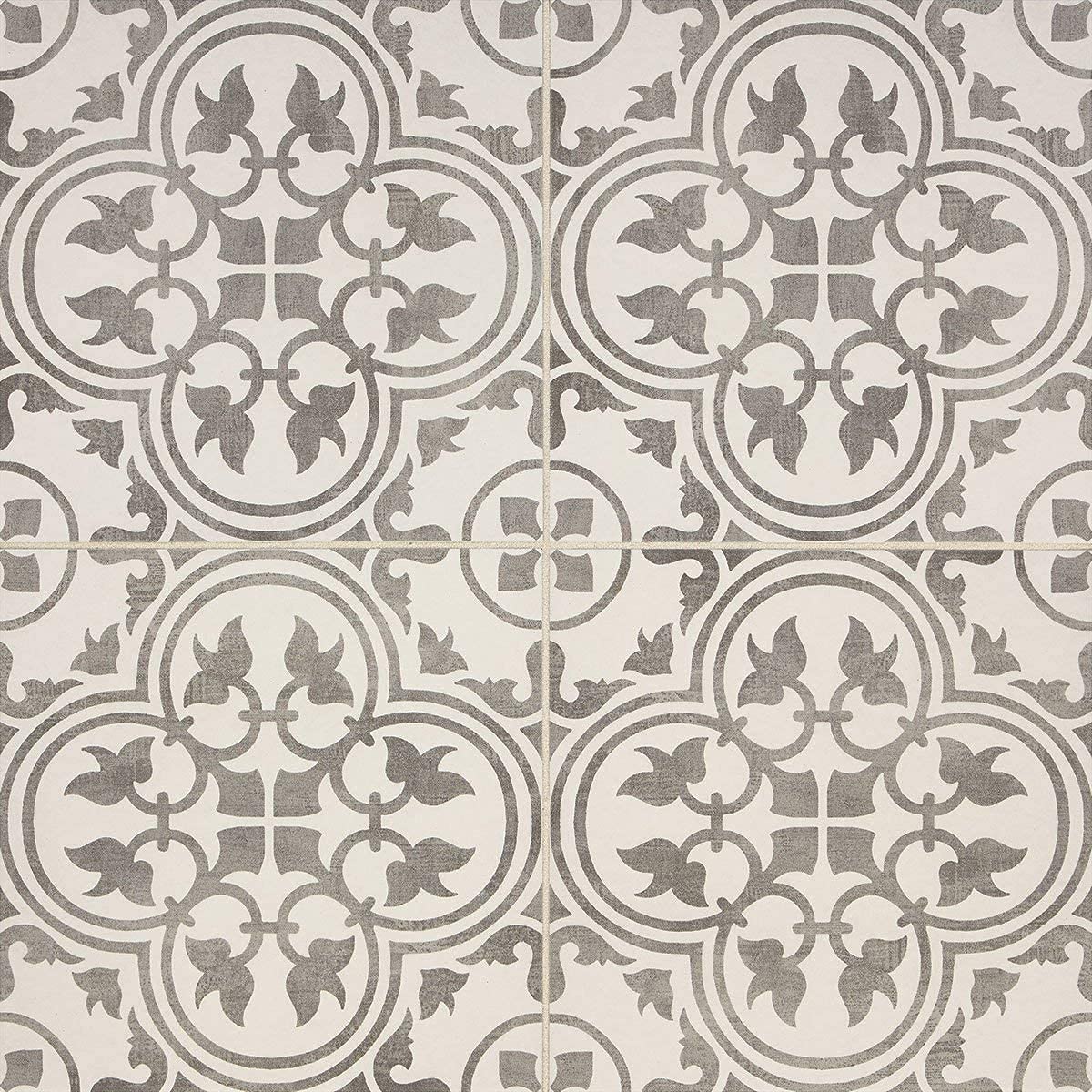 Flora Gray White 12x12 Encaustic Ceramic Tile for Floor and Wall (10 Piece 10 Sf Pack)