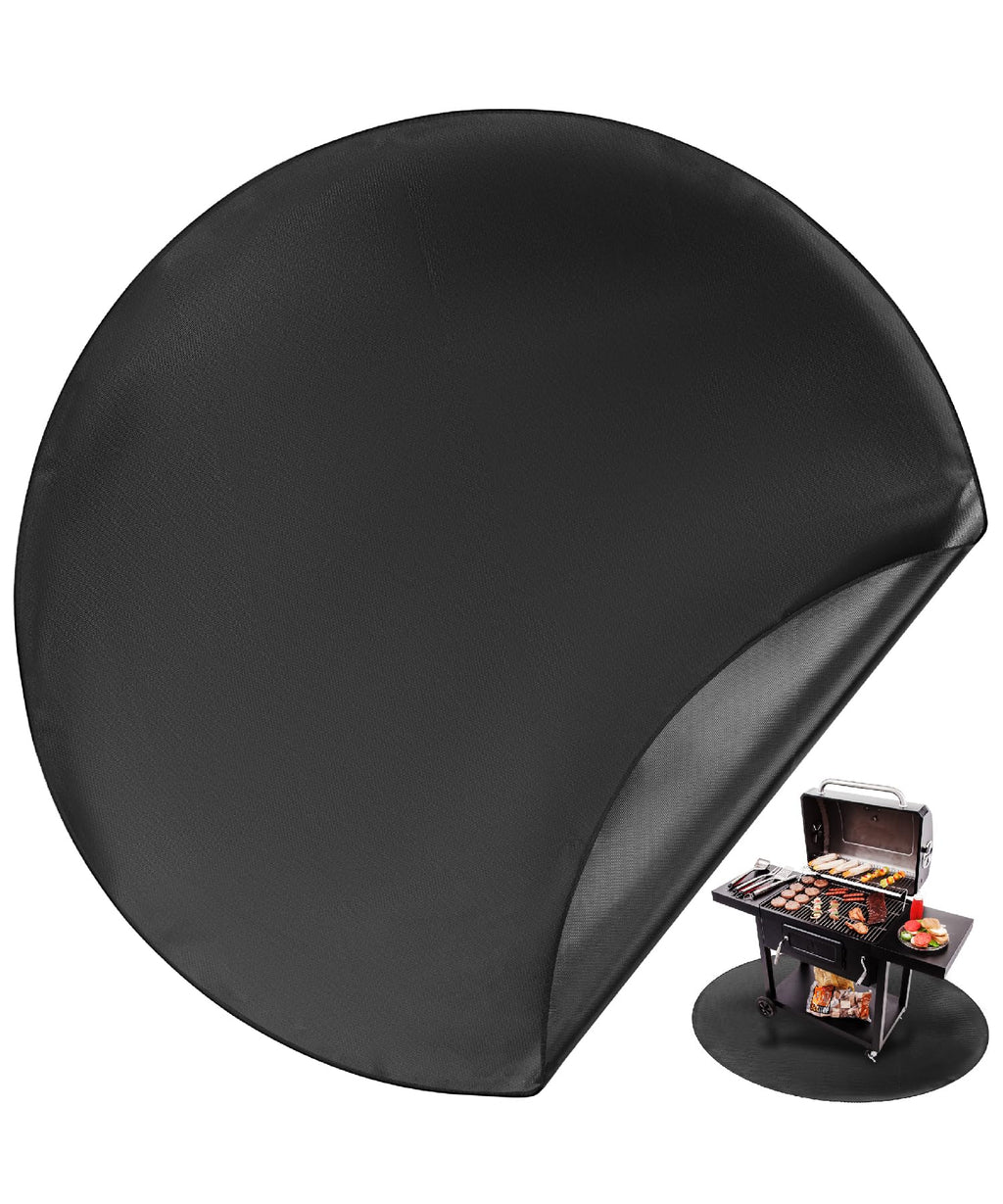 Nonstick Grilling Mats 60 Inch, Round Fire Pit Mat, 60", Black Double-Sided Fireproof Design, Reusable, Portable, 3