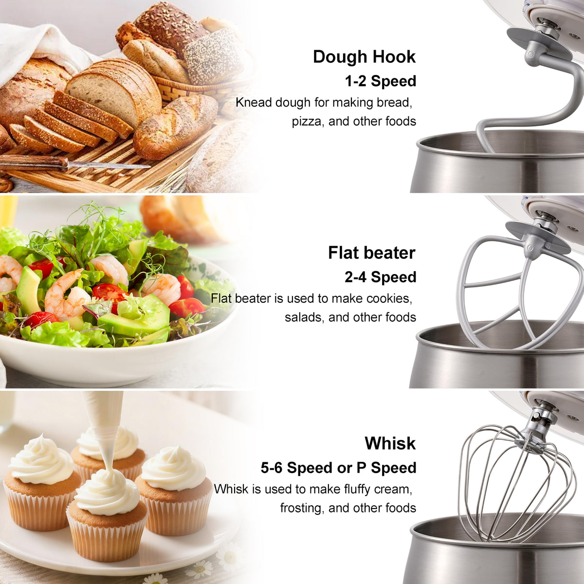 6-Speed 5.3QT+3.2QT Two-Bowl Stand Mixer, Creamy White