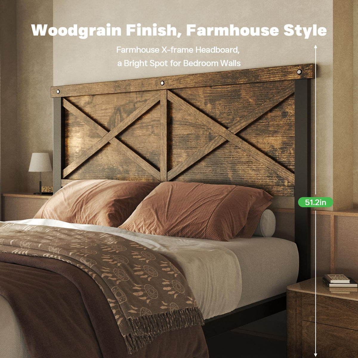 Farmhouse Bed Frame with 51" Tall Barn Door Headboard