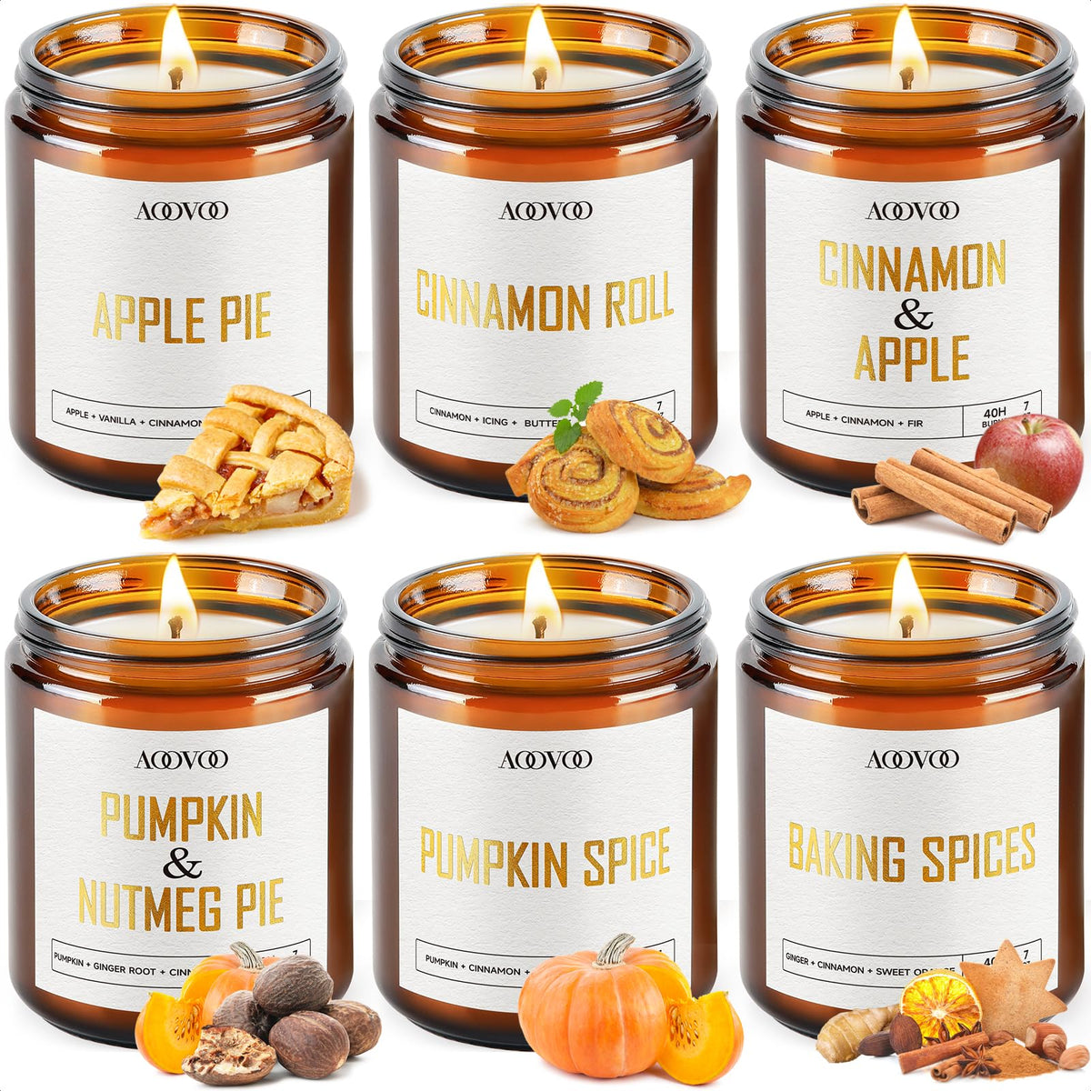 Fall Scented Candles - 6 PC Soy Candle, 42 oz
