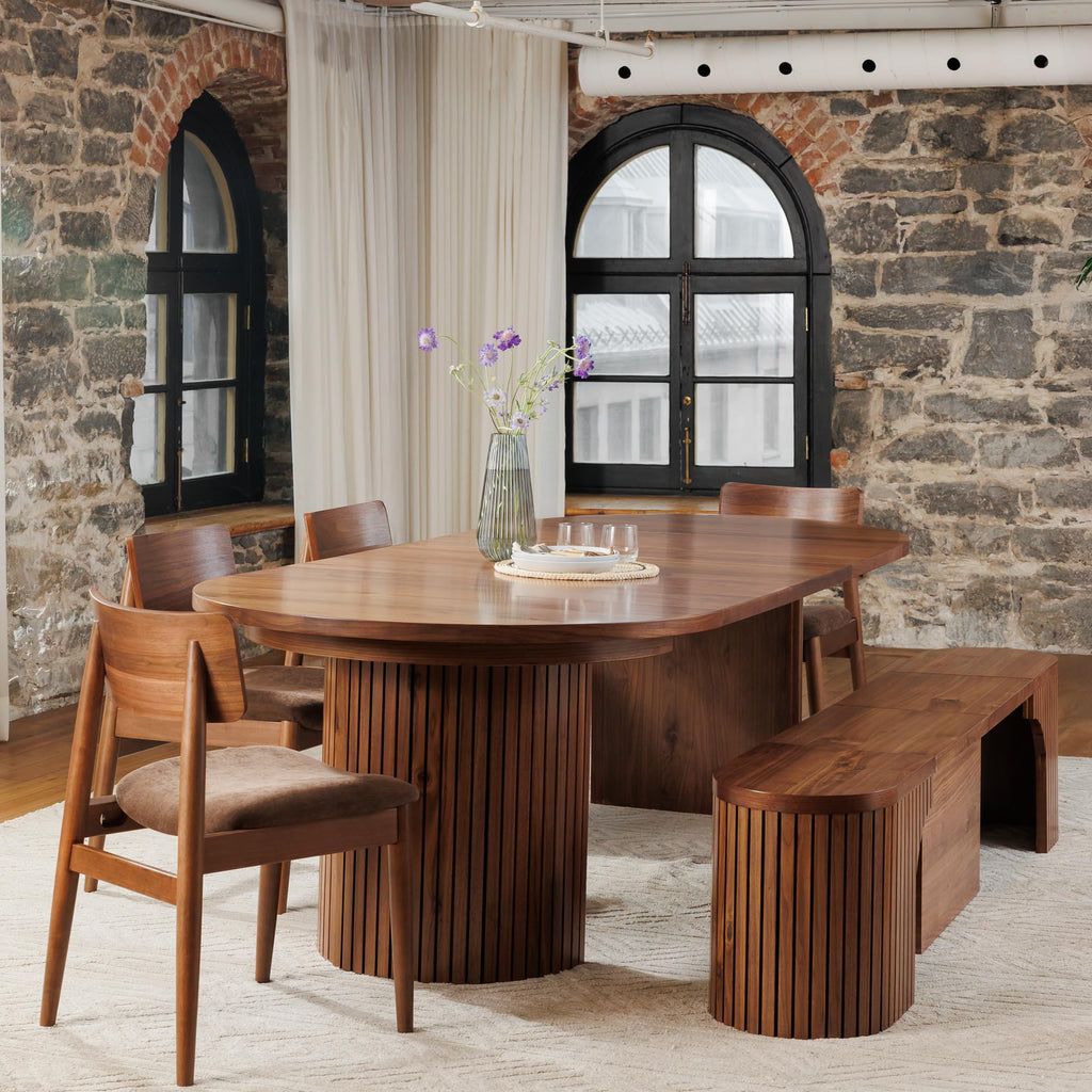 Solid Wood Extendable Round Dining Table Set, Royal Brown