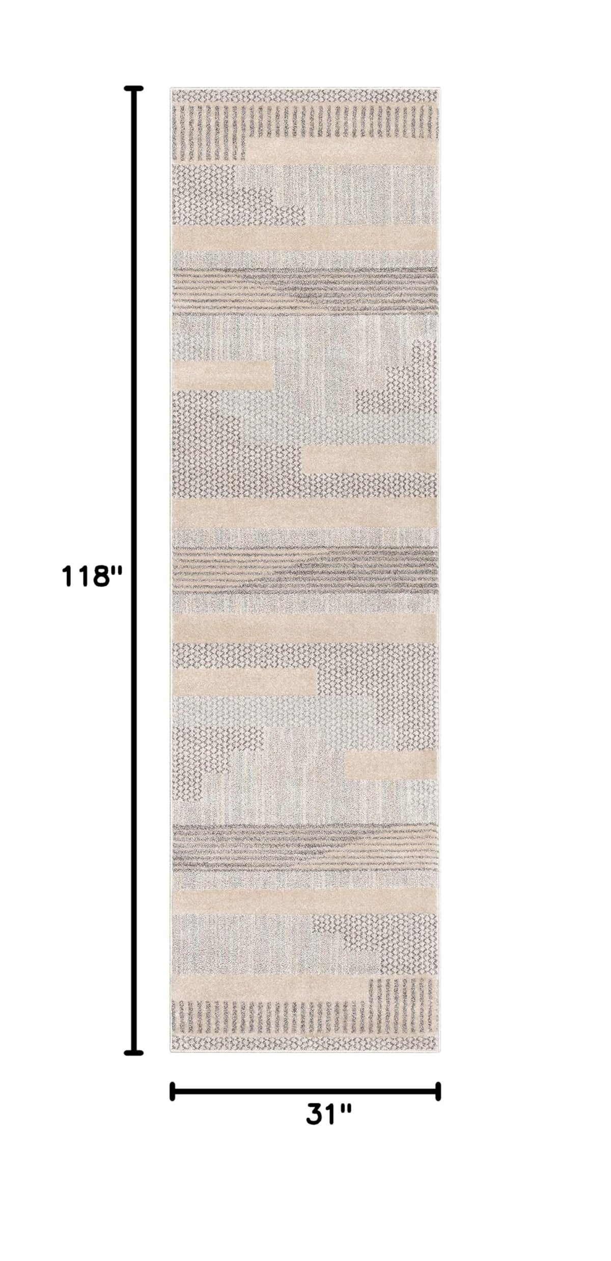 Harlow Collection Briar Beige - Modern Tribal Minimalist Geometric Runner Rug - Ideal - Durable, Stain Resistant