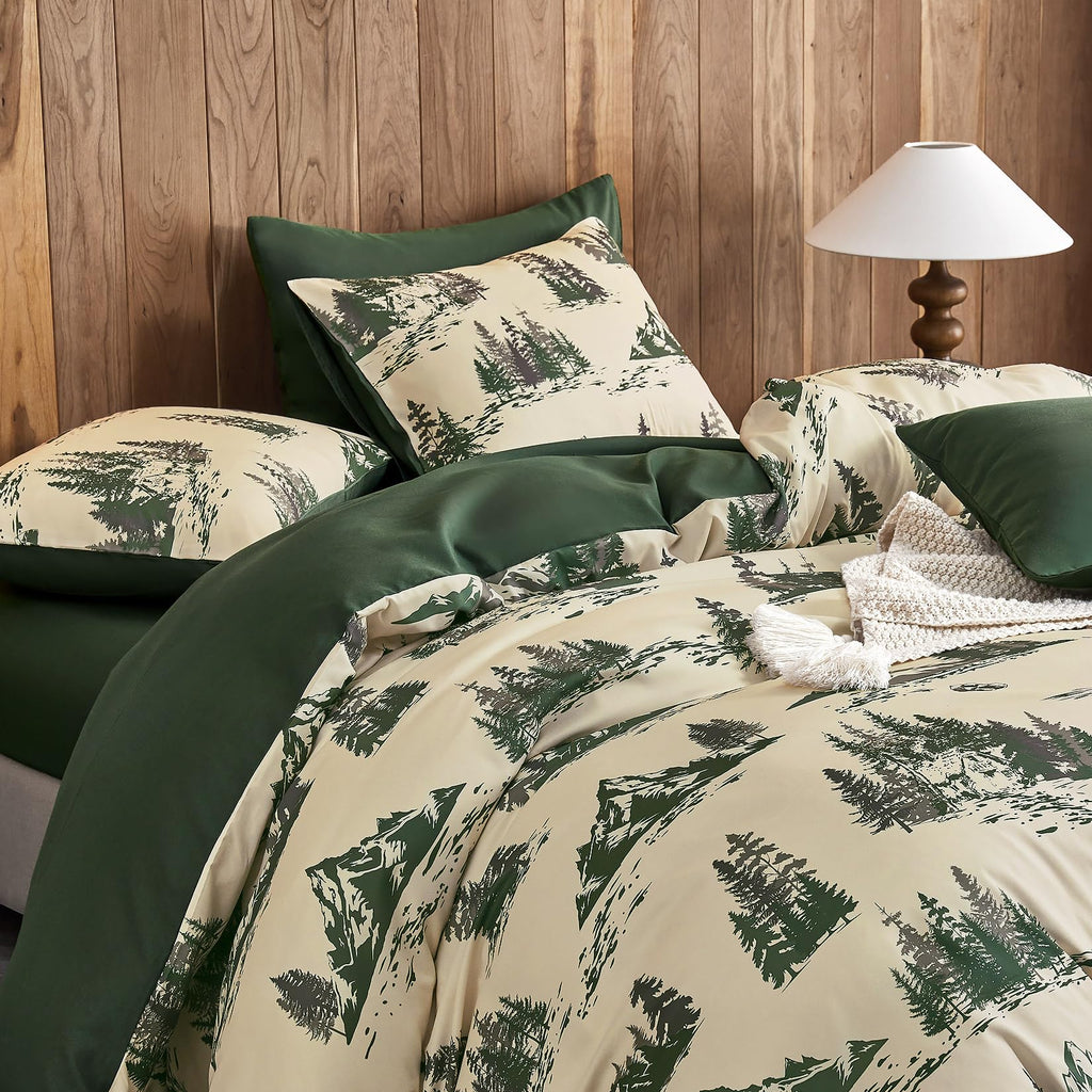 Rustic Comforter Set, Green Brown