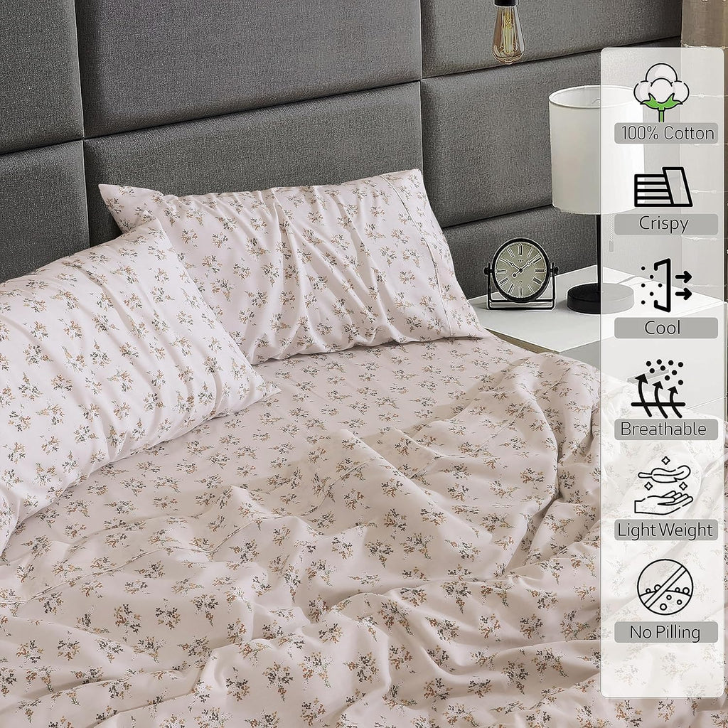 100% Cotton Split King Sheets, Percale Sheet Set, Twin Spring