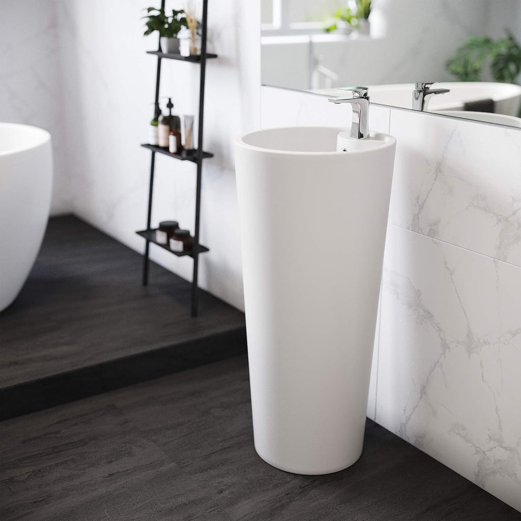 Pedestal Bathroom Sink – Glossy White Ceramic Basin