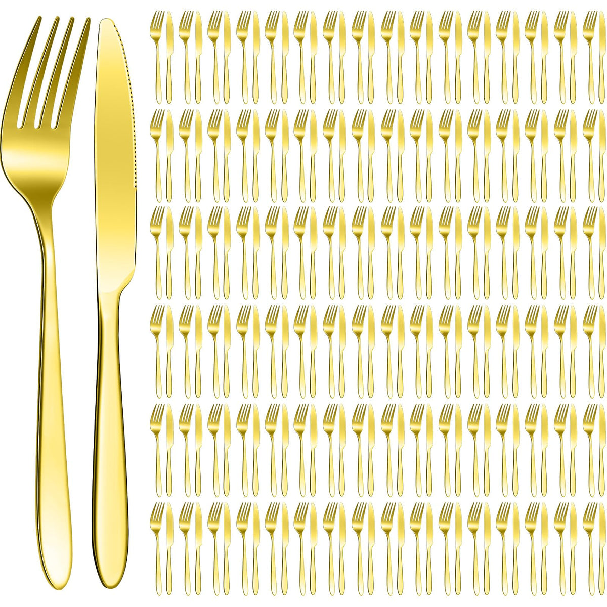 100 Pcs Gold Forks and Knives Stainless Steel Dinner Flatware Set
