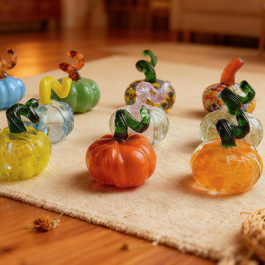 12 Pack Small Hand Blown Glass Pumpkins for Decorating