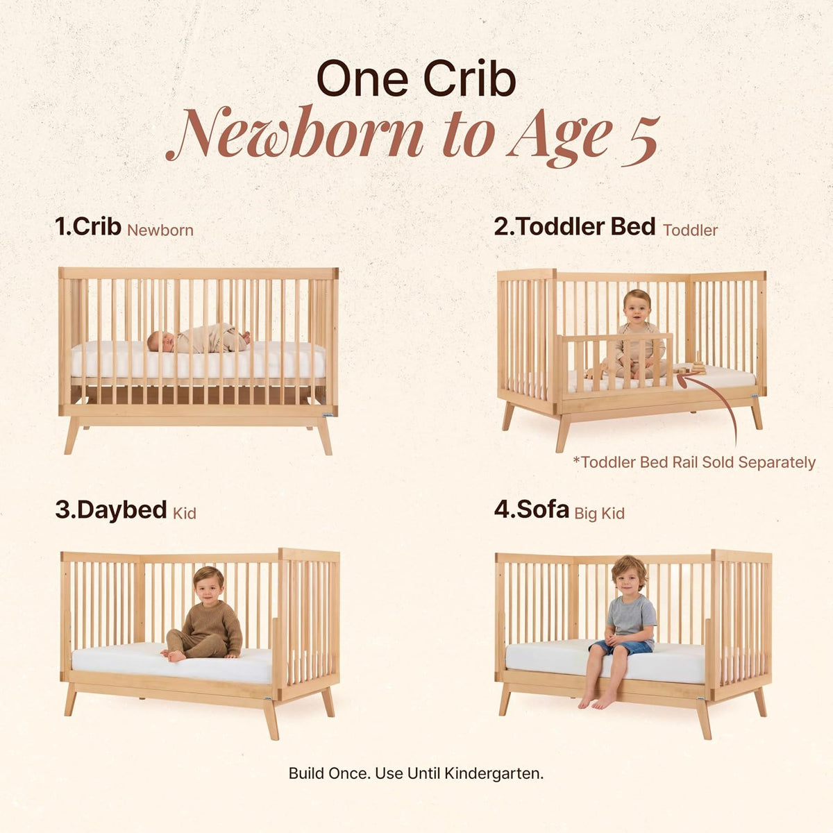 Baby Soho 3-in-1 Convertible Wood Crib Bed, Made in Italy, Natural | Crib to Toddler Bed, GREENGUARD Gold Certified