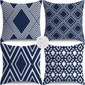 Outdoor Waterproof Pillow Covers 18x18 Set of 4 Navy Blue and White Modern Geometry Decorative Outdoor Throw Pillows