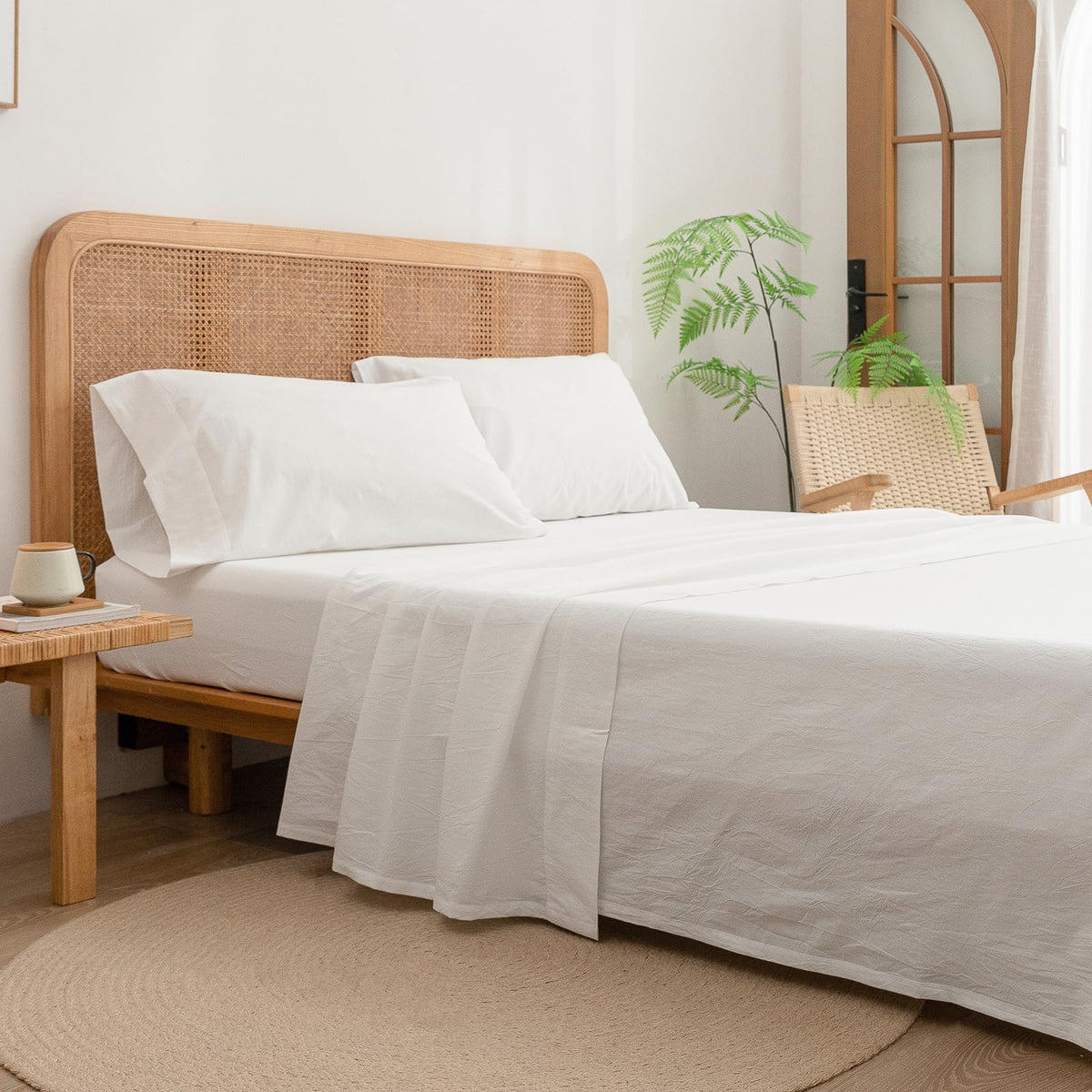 100% Washed Cotton Linen Feel Sheet Set, Solid Off White