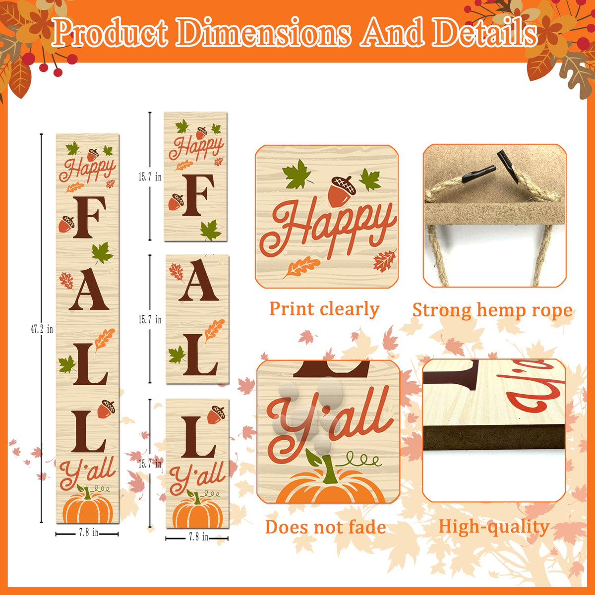 Happy Fall Sign Autumn Front Door Hanging Decor Welcome Sign Wooden Vertical Indoor Outdoor Standing Sign For Garden