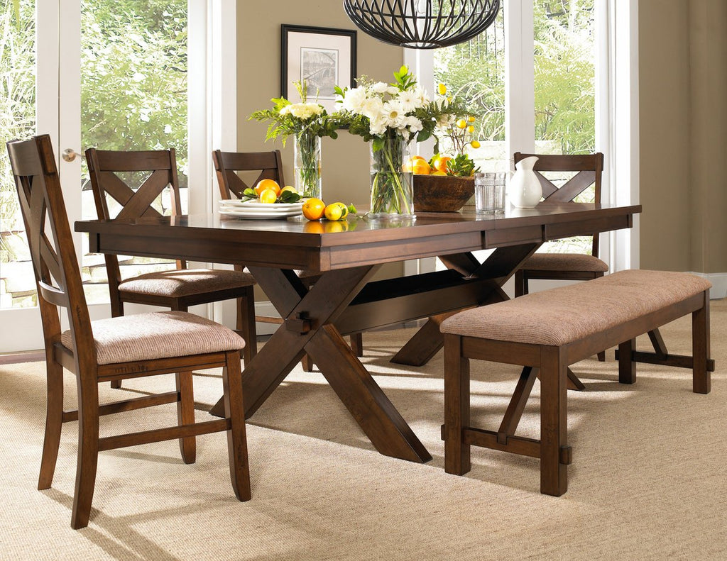Karven Cross Back Upholstered Dining Chairs in Dark Hazelnut Finish, Set of 2