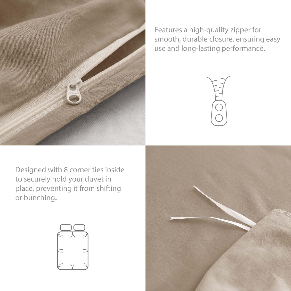 Egyptian Cotton Duvet Cover Set Queen Size, Ultra Soft and Breathable Comforter Cover with Zipper Closure, High