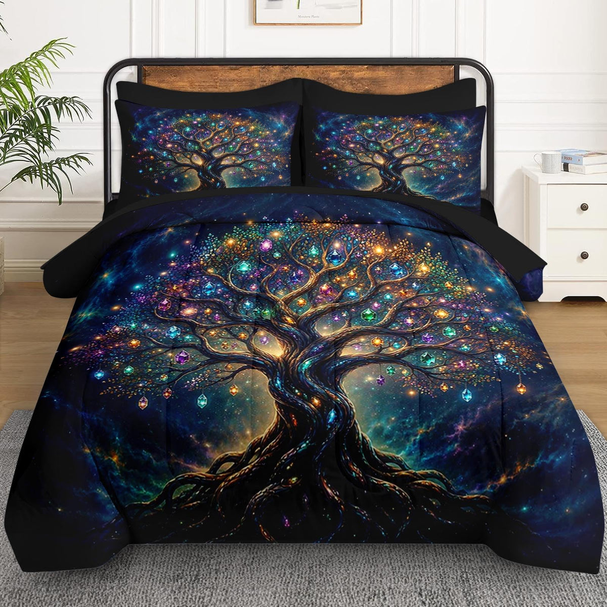 7 Pcs Queen Size Comforter Set, Tree Crystal Bedding