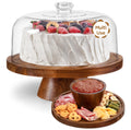 Cake Stand with Lid (11.4"), Multifunctional Cake Stand with Acrylic Dome, Acacia Wood 6-in-1 Cake Plate Display