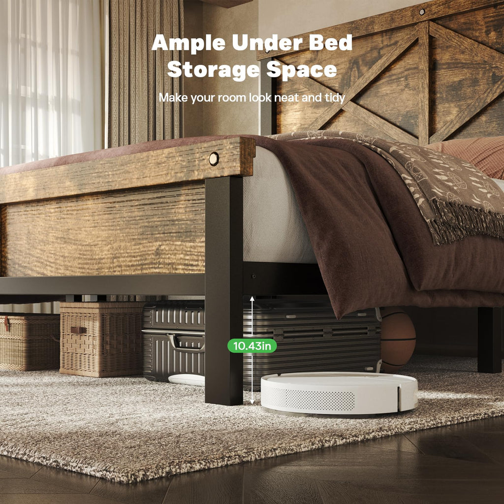 Farmhouse Bed Frame with 51" Tall Barn Door Headboard