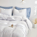 Vertical Ticking Stripe Cotton Duvet Cover Set, Farmhouse Pinstripe