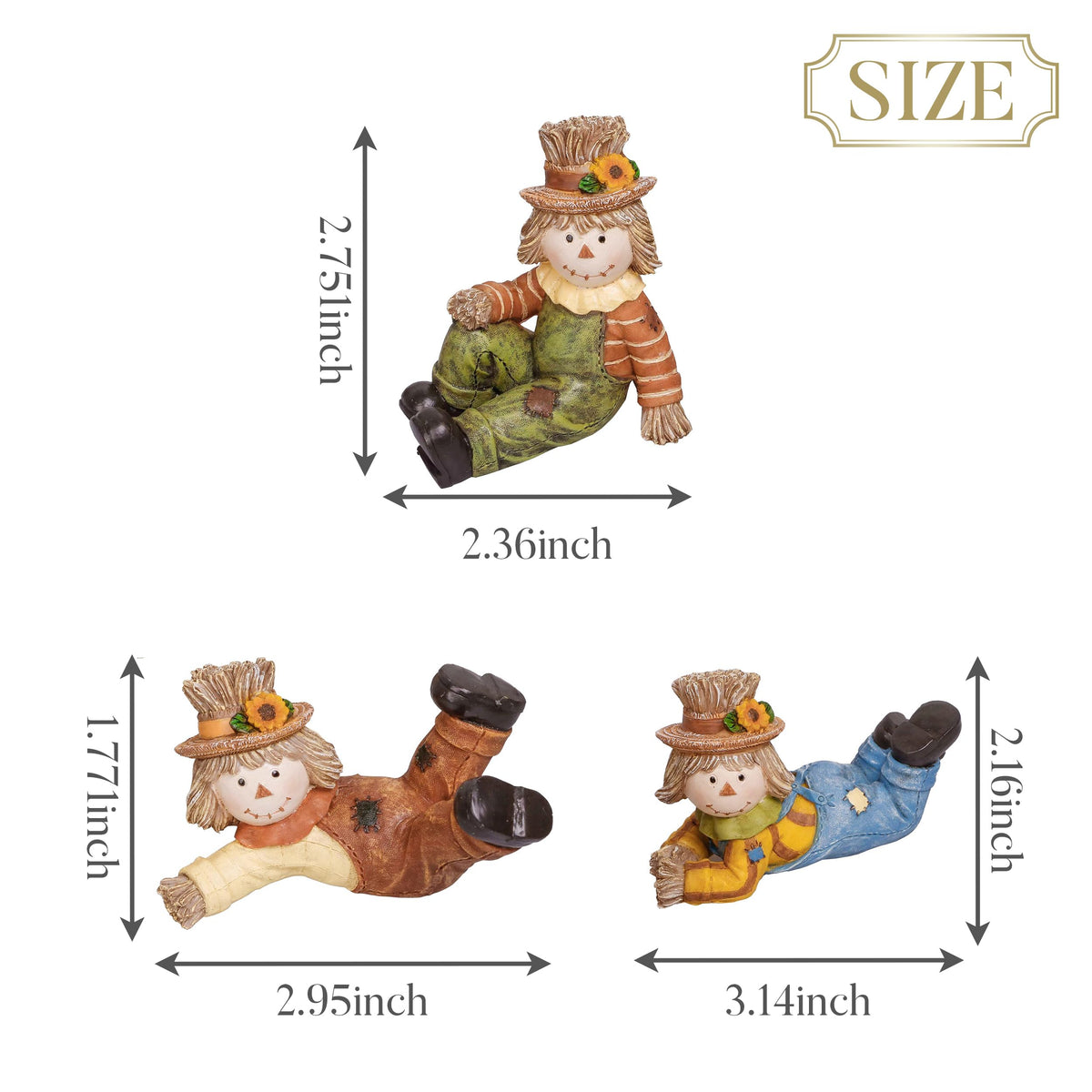 Scarecrow Fall Decorations, 3 Pcs Fall Decor for Table Indoor Outdoor, Resin Thanksgiving Decorations Garden
