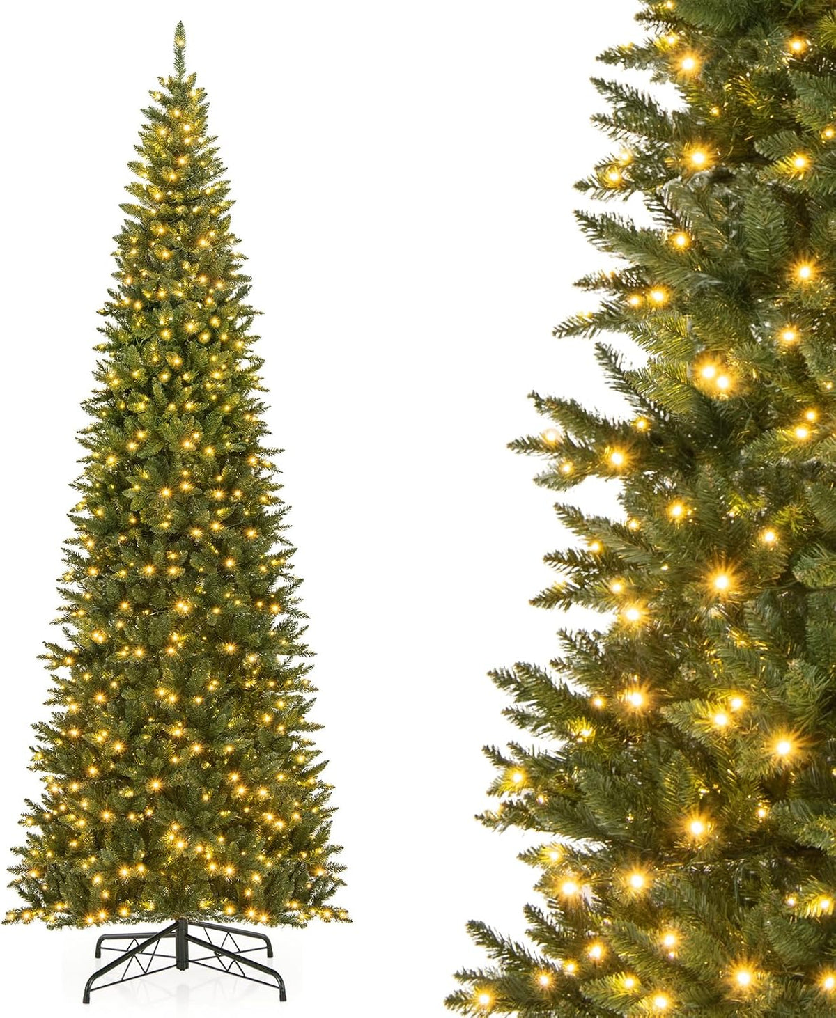 12 FT Pre-lit Artificial Christmas Tree, Hinged Christmas Tree w/Quick Power Connector, 2125 Branch Tips & 800 Warm