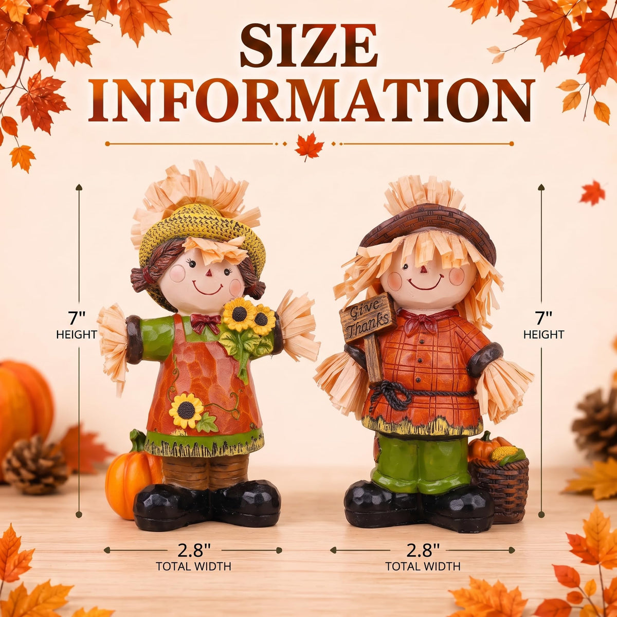 7" Fall Scarecrow Figurines, 2 Pack Thanksgiving Table Decor