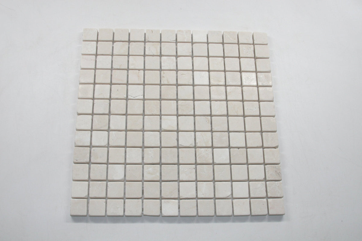 BOTTICINO/White Pearl Marble 1"X1" Tumbled Mosaic Tile
