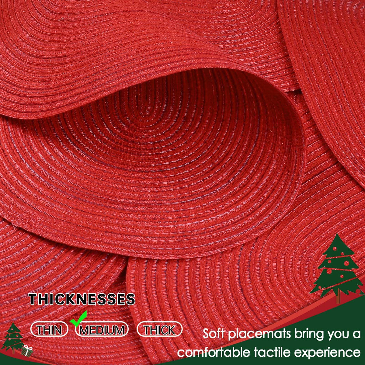Placemats Set of 6, Woven Oval Braided Dining Table Mats(Red Shine)