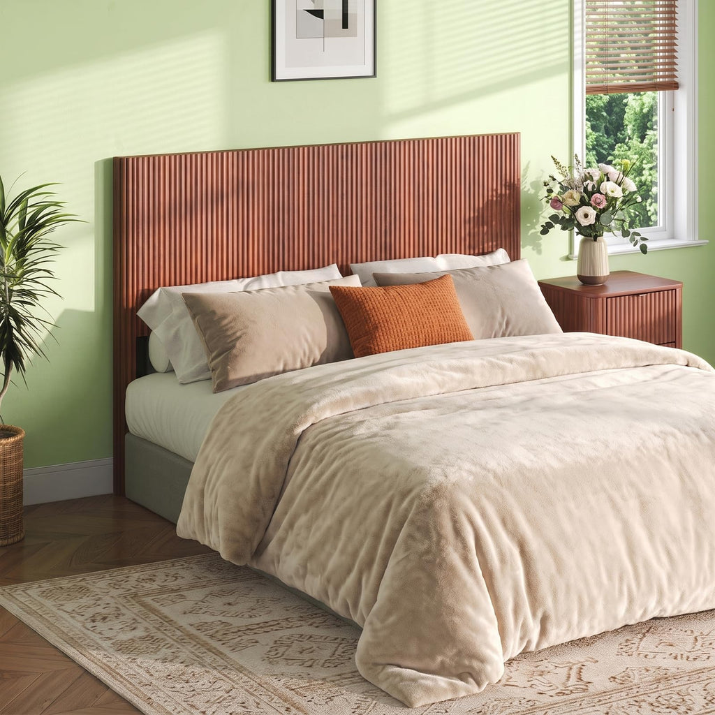 65.4'' Fluted Headboard Queen, Wooden Queen Headboard Only, Modern Farmhouse & Vintage Fluted Panel, Walnut