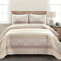 Boho Stripe Reversible Cotton Quilt 3-Piece Set, Neutral - Bold Colorful Bohemian Bedding Set
